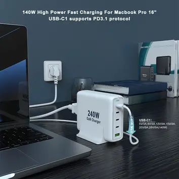 4C +1A 240W GaN Fast Mobile Phone Wall Charger | ZX-5U09T