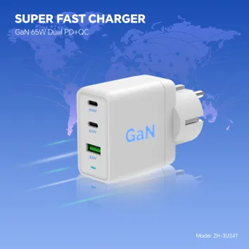 맞춤형 전화 충전기 65W 타입 C 빠른 충전기 어댑터 휴대폰 USB Wall Chargeur Gan |ZX-3U26T