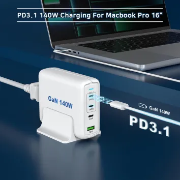 KC CE CB PD3.1 USB-C 140W Charger de bureau GAn pour l'iPhone Samsung Liptop Tablet |4U21T