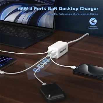 New Gan Tech 4 Ports USB C 65W PD -Ladegerät Typ C Adapter Wall PD schnelles Lade -Handy -Ladegerät