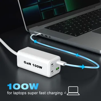 Telefon Gan 100W Ladegeräte 4 Anschlüsse Adapter mit Draht USB C Wand Fast Ladestyp C 100W Desktop -Ladegerät |4U28t